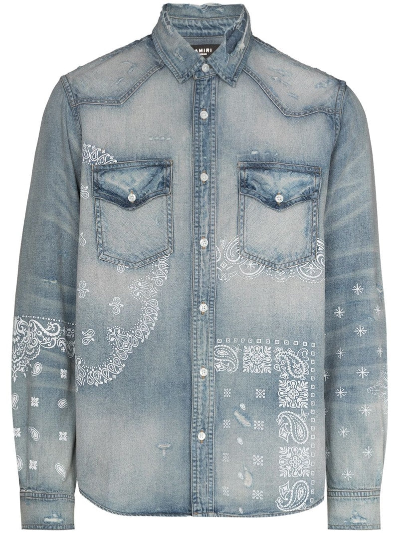 AMIRI Bandana Print Denim Shirt Clay Indigo