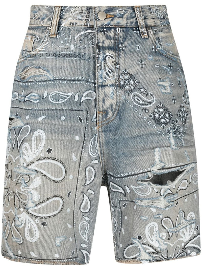 AMIRI Bandana Print Denim Shorts Clay Indigo