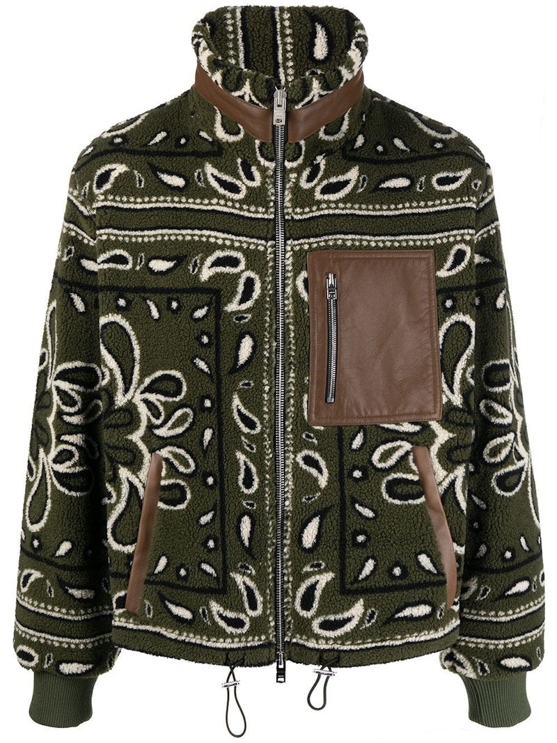 AMIRI Bandana Print Fleece Jacket Military Green