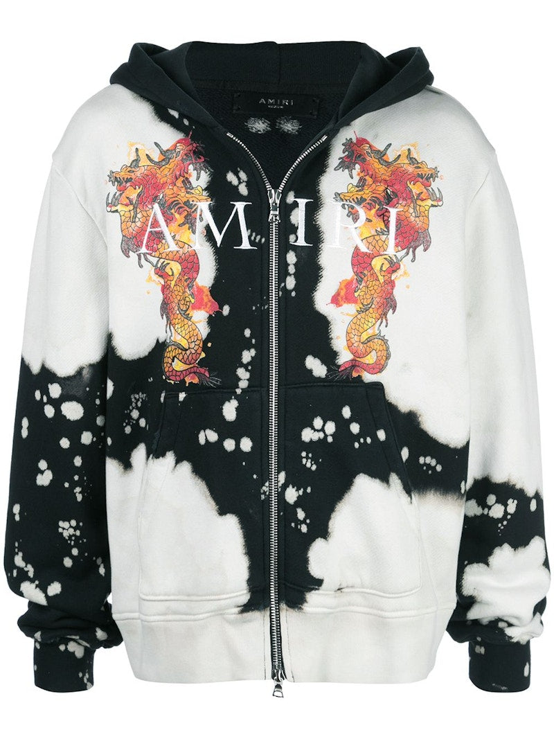 AMIRI Bleached Dragon Zip Hoodie White/Black