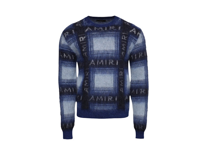 AMIRI Brushed Mohair Plaid Crew Blue/Black