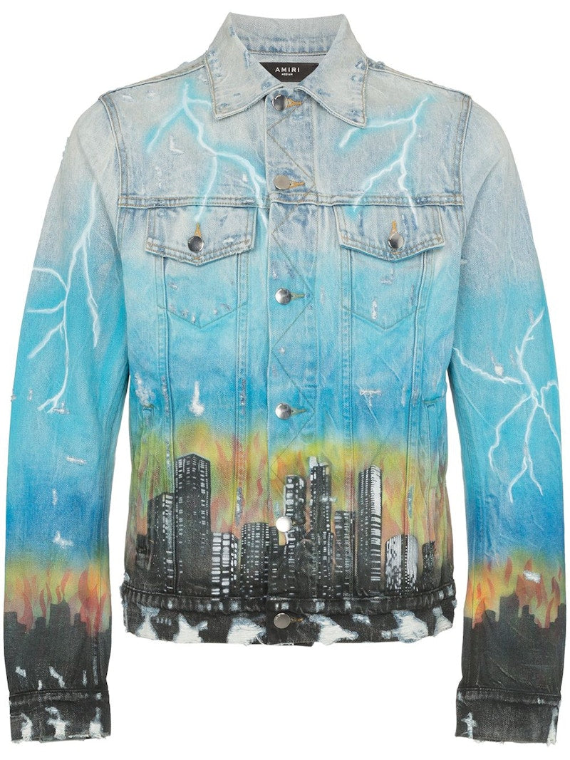AMIRI City Dragon Trucker Denim Jacket Blue