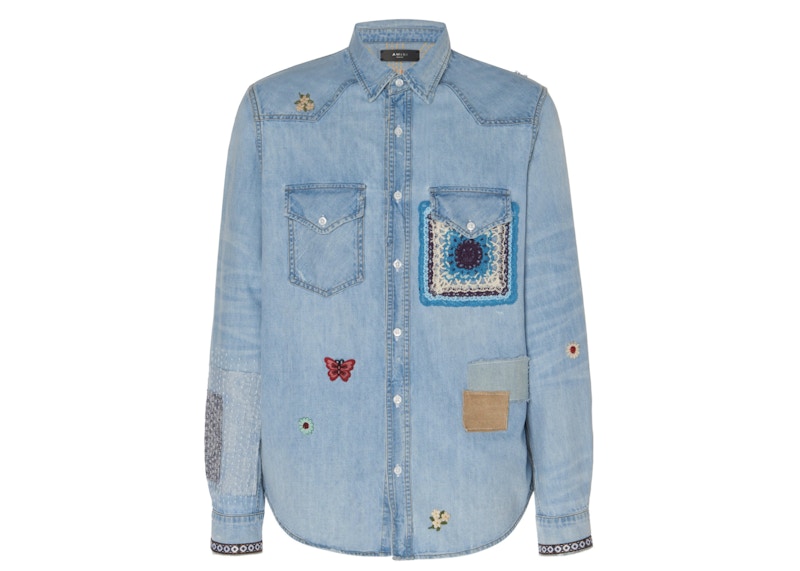 AMIRI Crochet and Patch Denim Shirt Sky Indigo