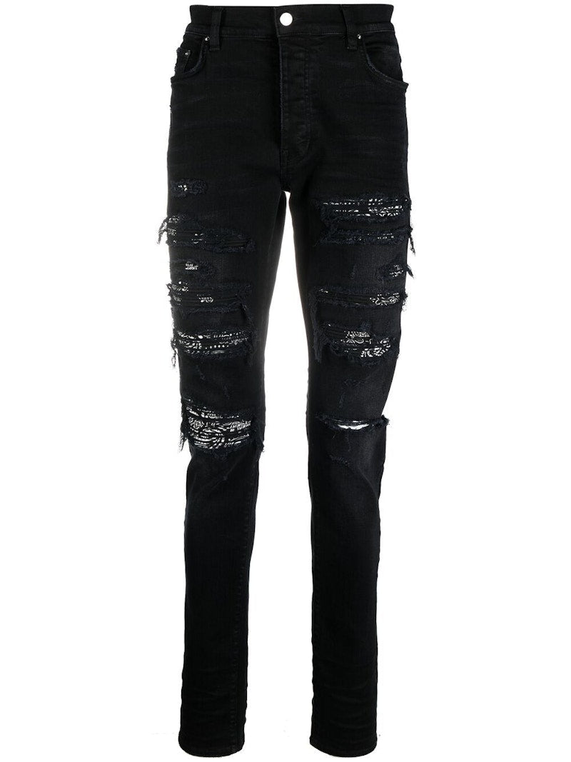 AMIRI Distressed Bandana Slim-Fit Jeans Black