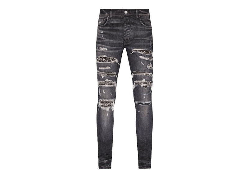 AMIRI Distressed Bandana Thrasher Skinny Jeans Gray