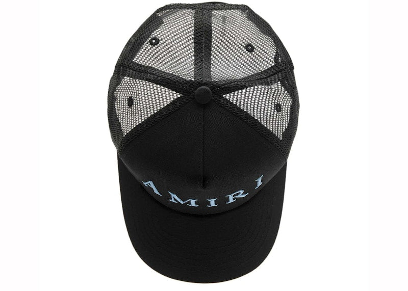AMIRI Embroidered Logo Trucker Cap Black/Carolina Blue