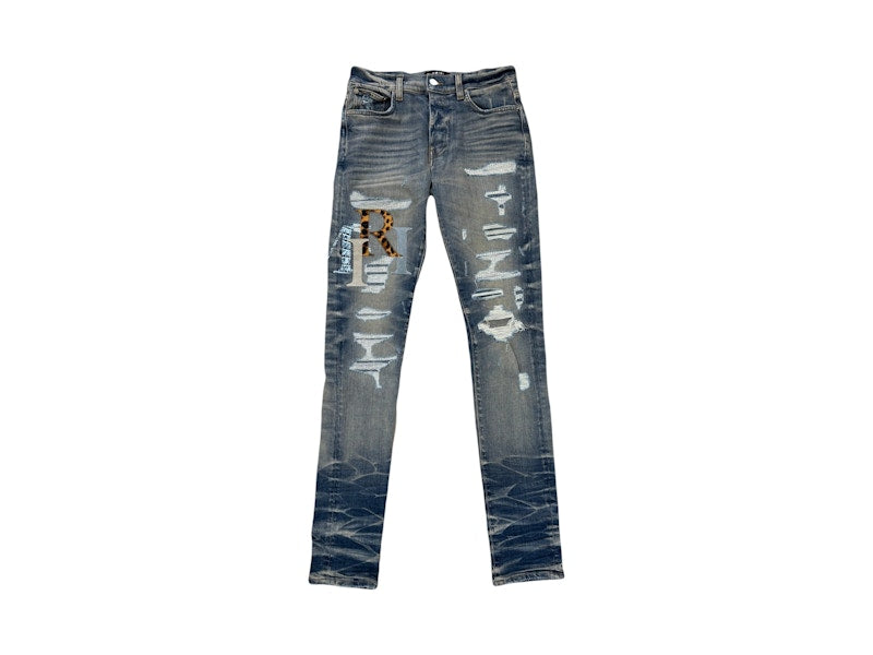 AMIRI Leather Staggered Logo Jeans Vintage Indigo