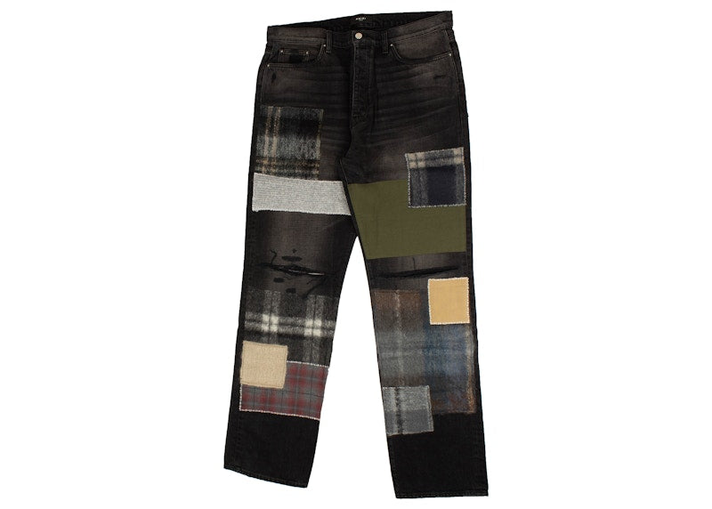 AMIRI Loose Mohair Patch Relaxed Fit Jeans Black