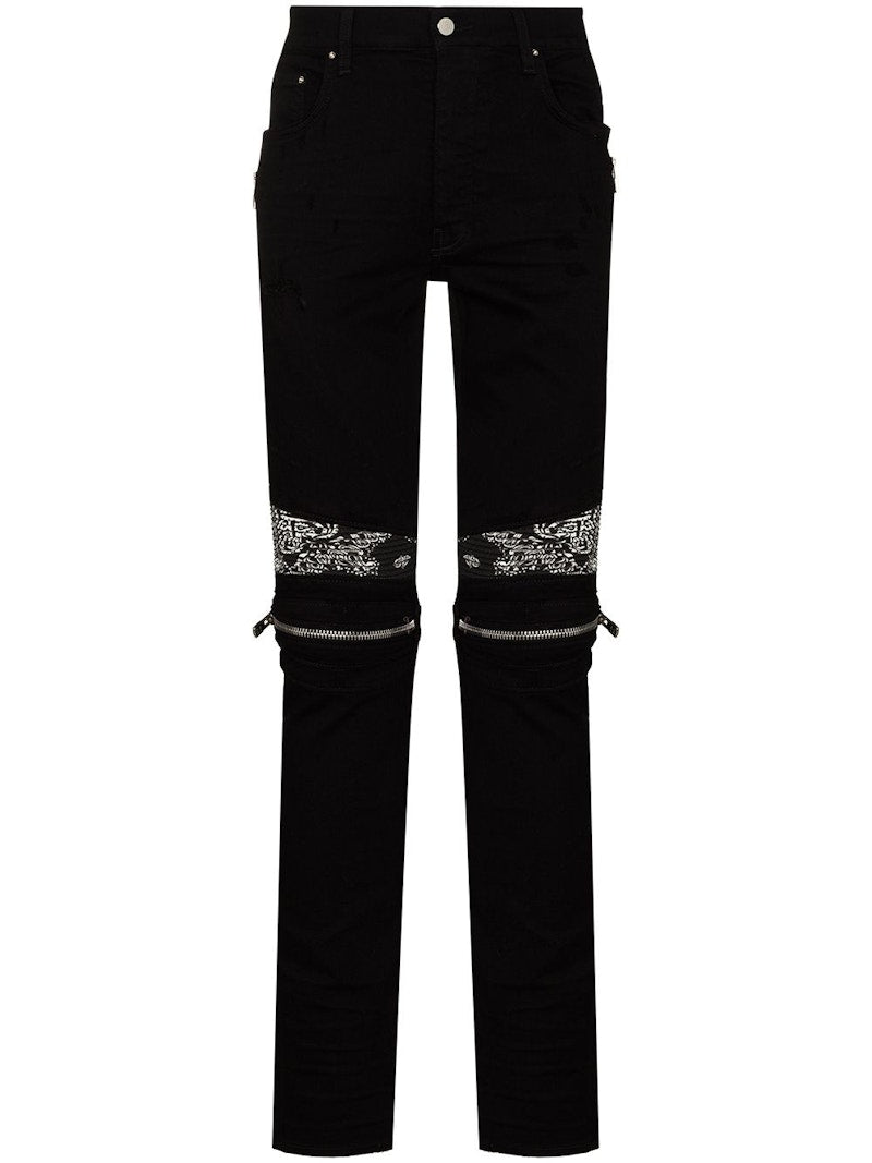 AMIRI MX2 Bandana Zip Knee Skinny Jeans Black