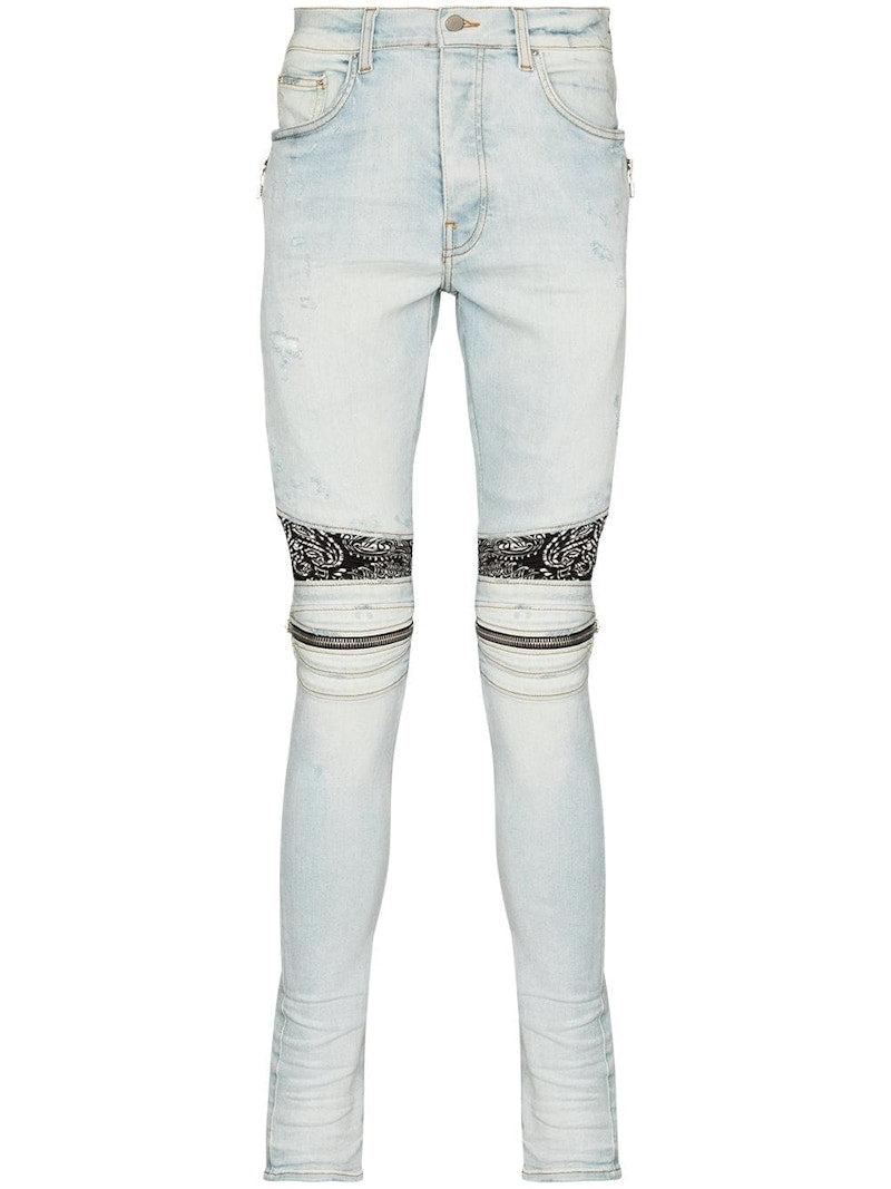 AMIRI MX2 Bandana Zip Knee Skinny Jeans Blue