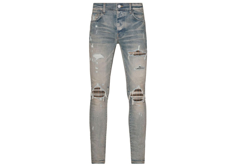 AMIRI Neon Plaid Skinny Jeans Clay Indigo