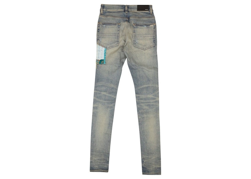 AMIRI Quilted Art Patch Skinny Jeans Blue