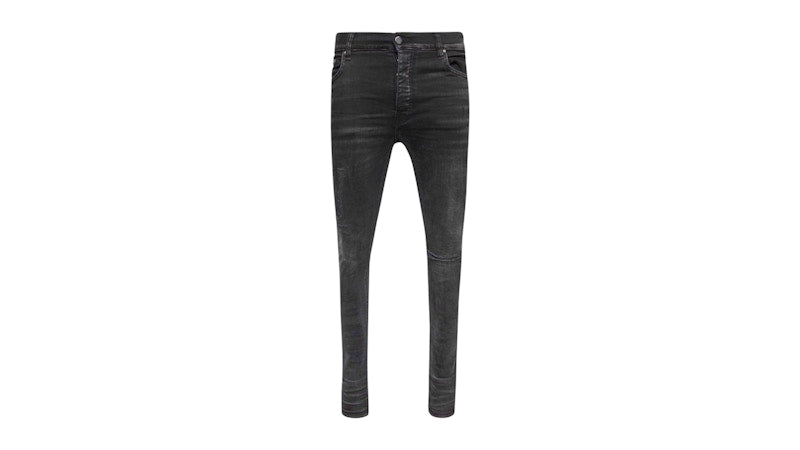 AMIRI Slim Fit Distressed Logo Aged Jeans Black