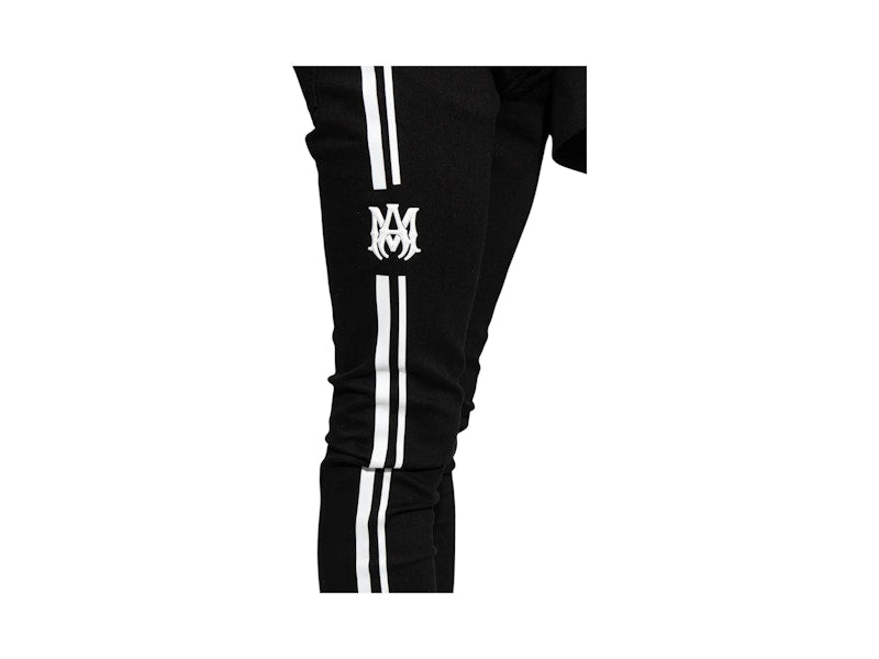 AMIRI Striped Logo-Print Jeans Black/White