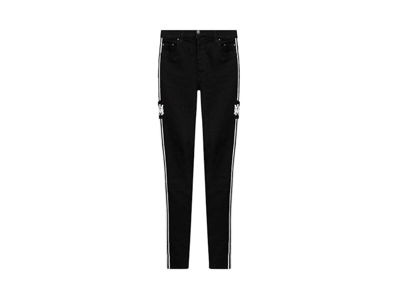AMIRI Striped Logo-Print Jeans Black/White