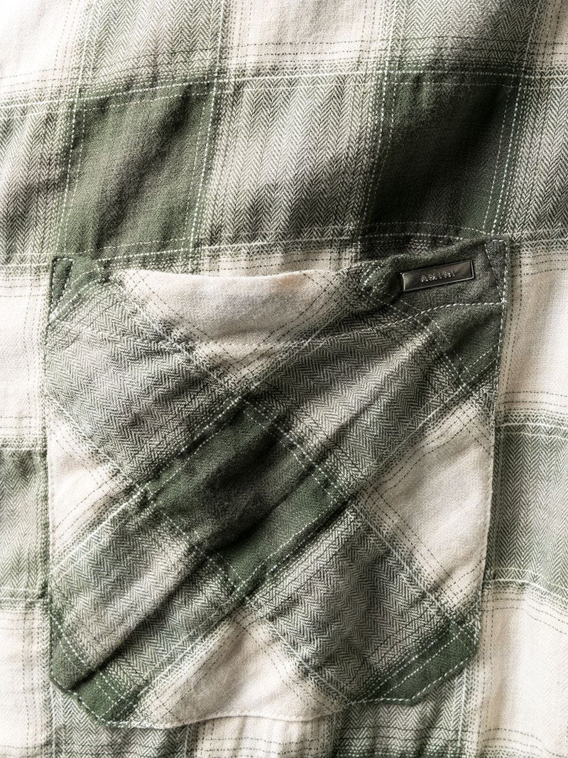 AMIRI Sunfaded Check Raw Cut Flannel Shirt Military Green