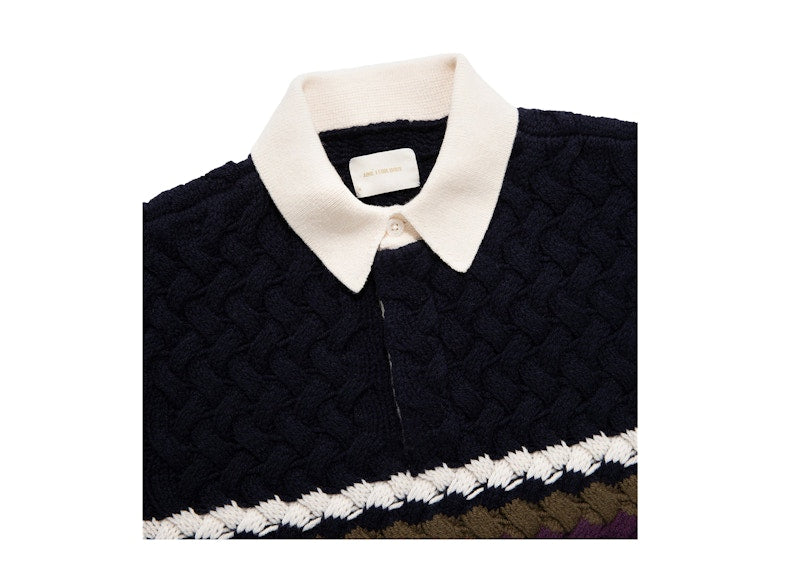 Aime Leon Dore Basketweave Knit Rugby Navy