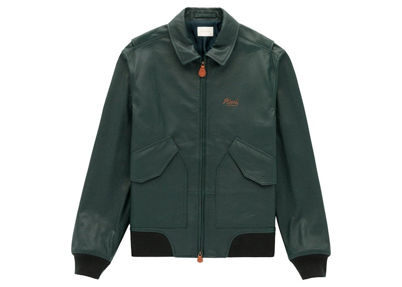 Aime Leon Dore Chainstitch Leather Bomber Jacket Green
