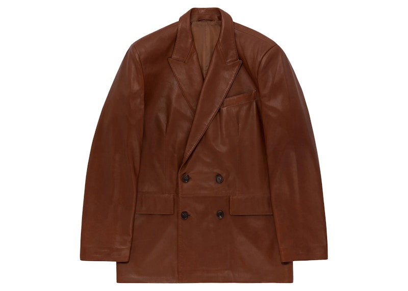 Aime Leon Dore Double-Breasted Leather Blazer Brown