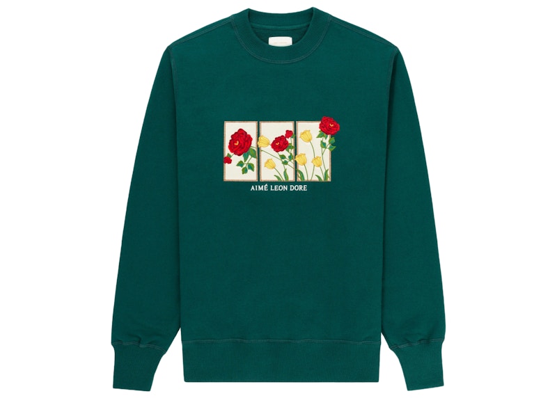 Aime Leon Dore Floral Motif Crewneck Sweatshirt Green