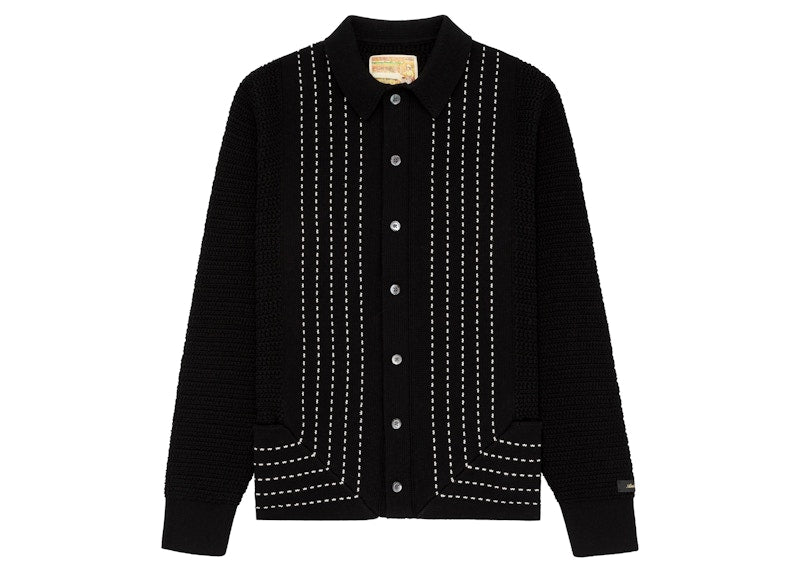Aime Leon Dore Pinstripe Polo Cardigan Black