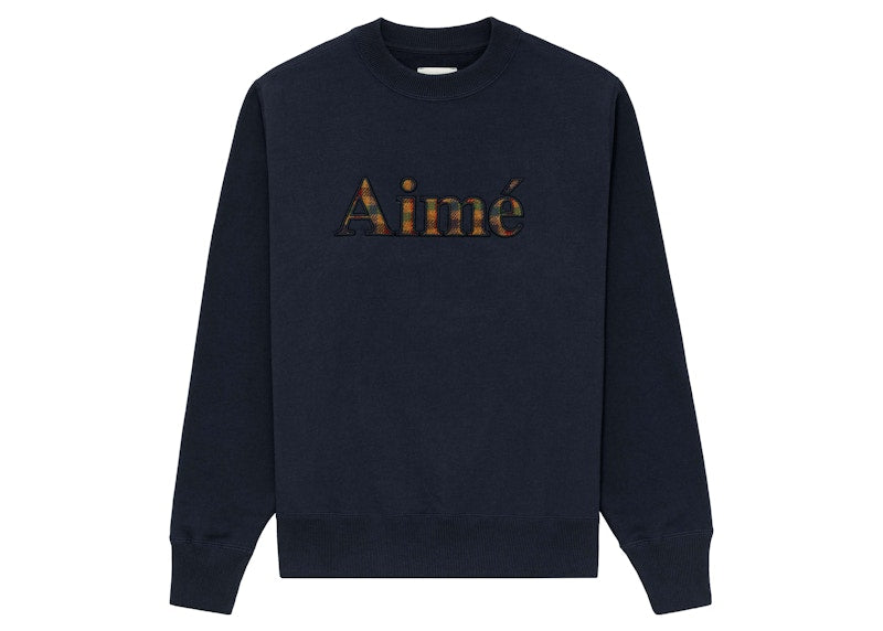 Aime Leon Dore Plaid Applique Crewneck Sweatshirt Navy