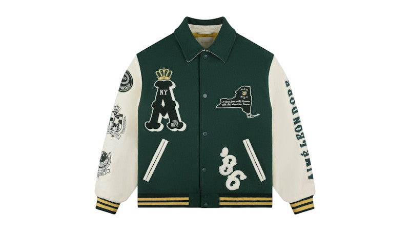 Aime Leon Dore Triboro Chess Club Varsity Jacket Green/Cream