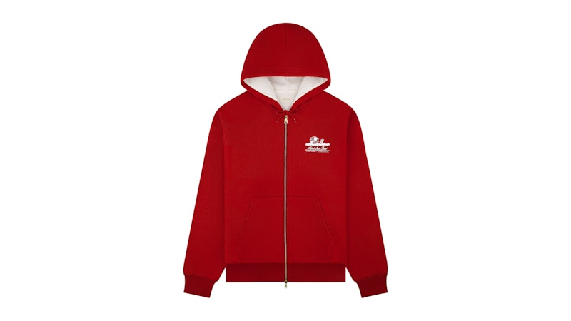 Aime Leon Dore Unisphere Waffle Lined Full-Zip Hoodie Equestrian Red