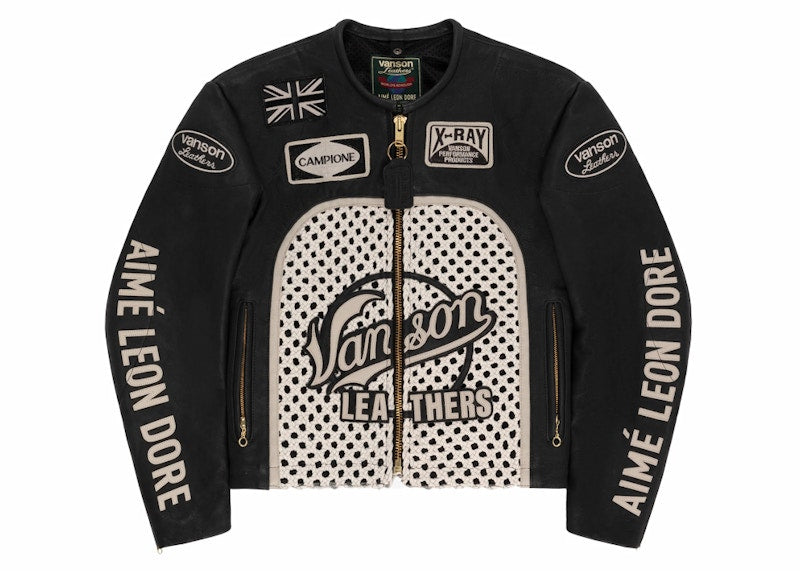 Aime Leon Dore Vanson Raffia Leather Jacket Black