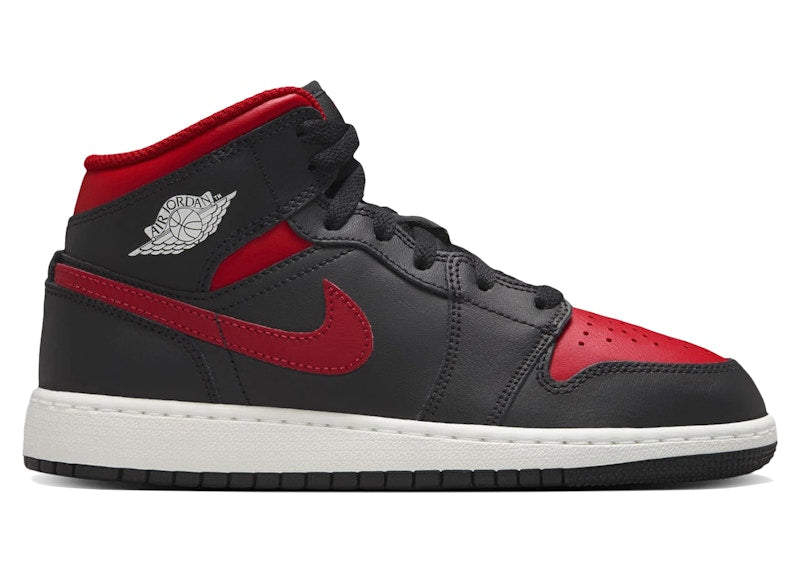 Jordan 1 Mid Black Summit White Varsity Red (GS)