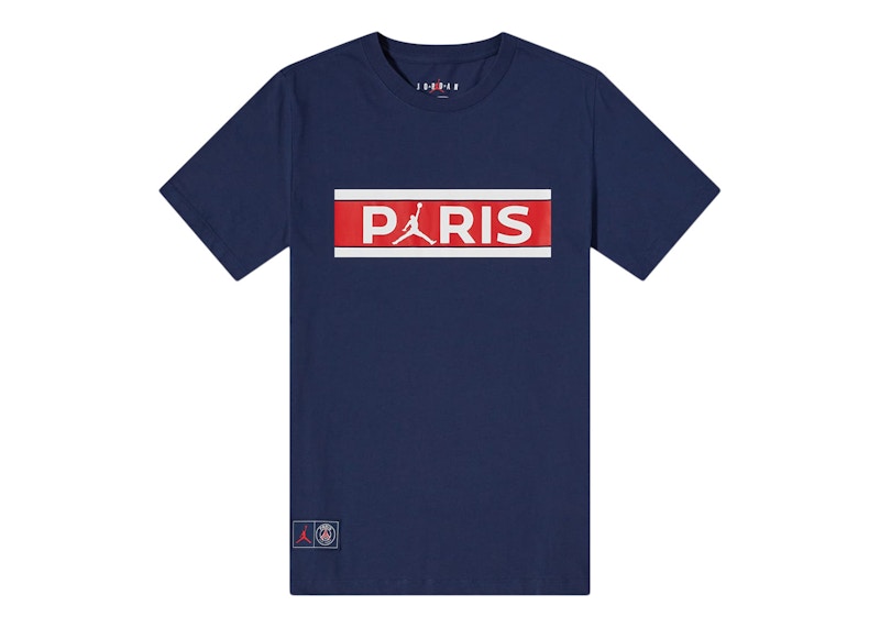 Jordan x Paris Saint-Germain Block Logo T-Shirt Midnight Navy/Red/White