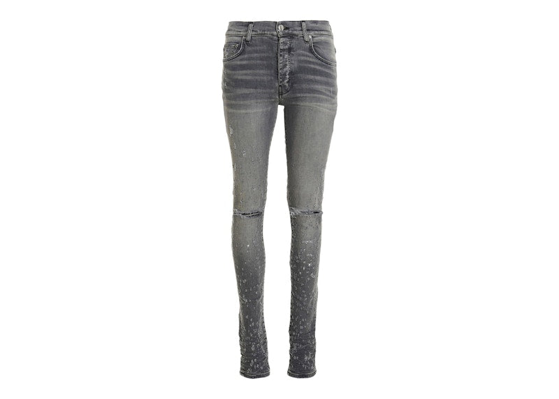 AMIRI Distressed Paint Splatter Fitted Jeans Grey/Multi