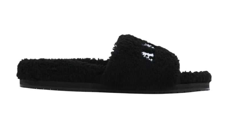 Amiri Shearling Fur Logo Slippers Black