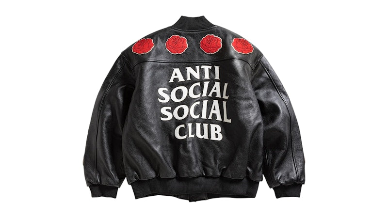 Anti Social Social Club Petal To The Metal Leather Varsity Jacket Black
