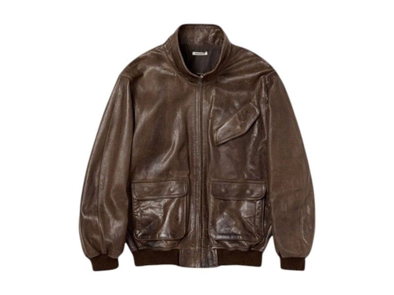 Auralee Heavy Lamb Leather Zip Jacket Dark Brown