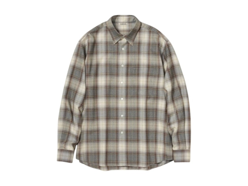 Auralee Super Light Wool Check Shirt Brown Herringbone Check
