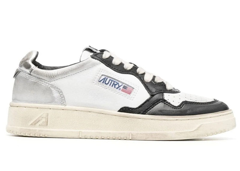 Autry Medalist Super Vintage Leather Low White Black Silver (Women's)