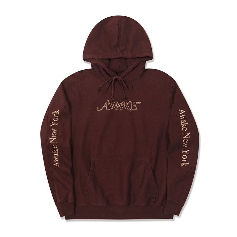 Awake Classic Outline Logo Paneled Embroidered Hoodie Brown