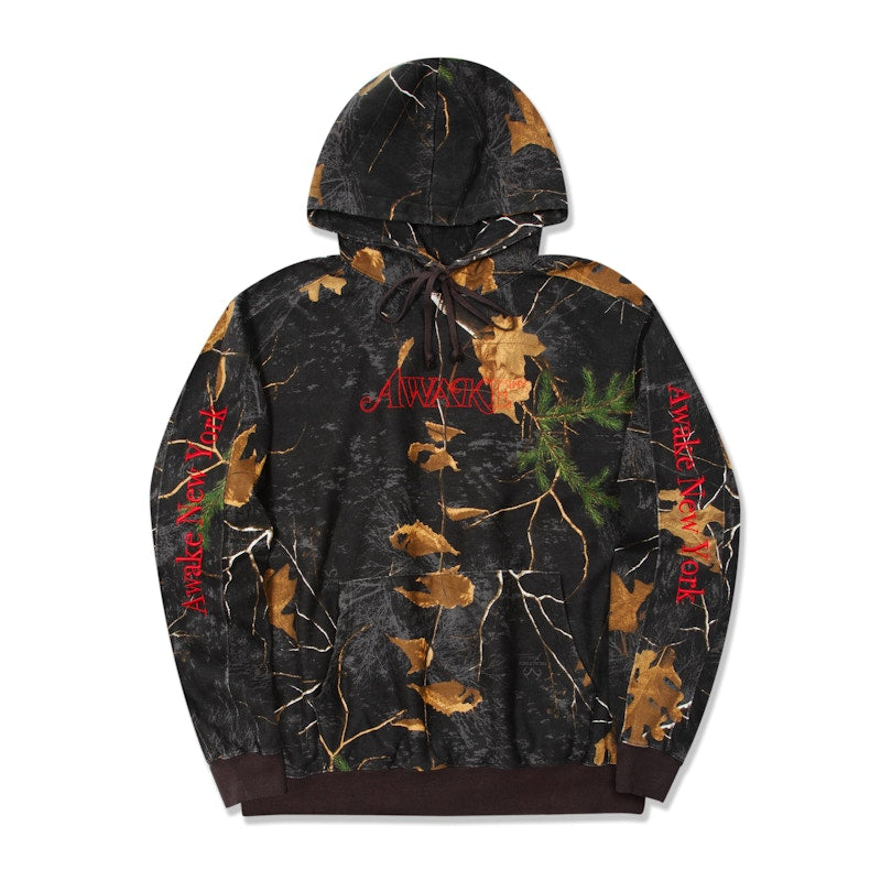 Awake Classic Outline Logo Paneled Embroidered Hoodie Real Tree