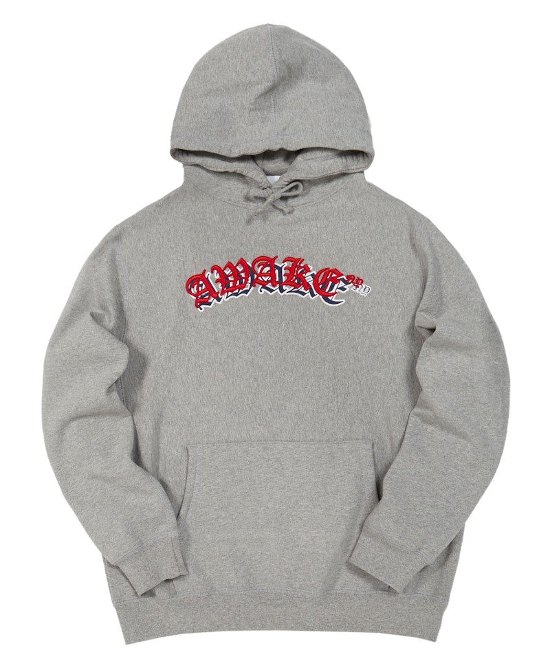 Awake Embroidered Double Varsity Hoodie Heather Grey