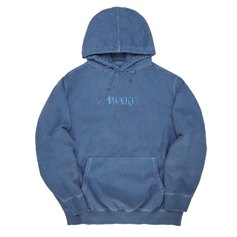 Awake Embroidered Logo Hoodie Washed Blue