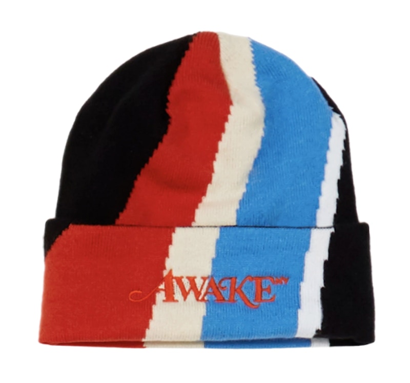 Awake Multi Stripe Intarsia Knit Classic Logo Beanie Multi Stripe Black
