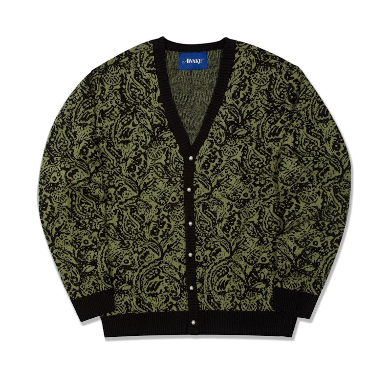 Awake Paisley Pearl Button Cardigan Black
