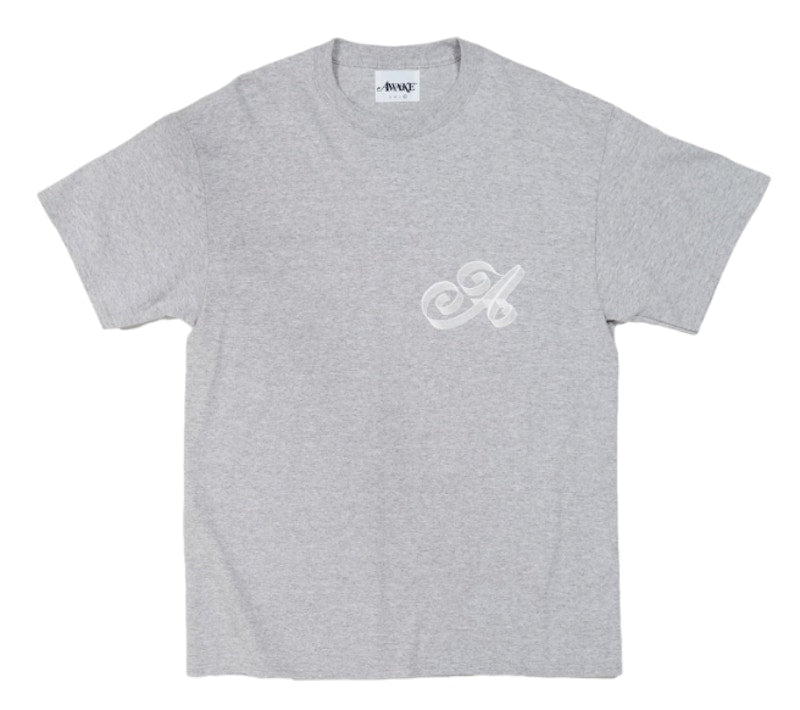 Awake Ribbon Script Logo Tee Heather Grey
