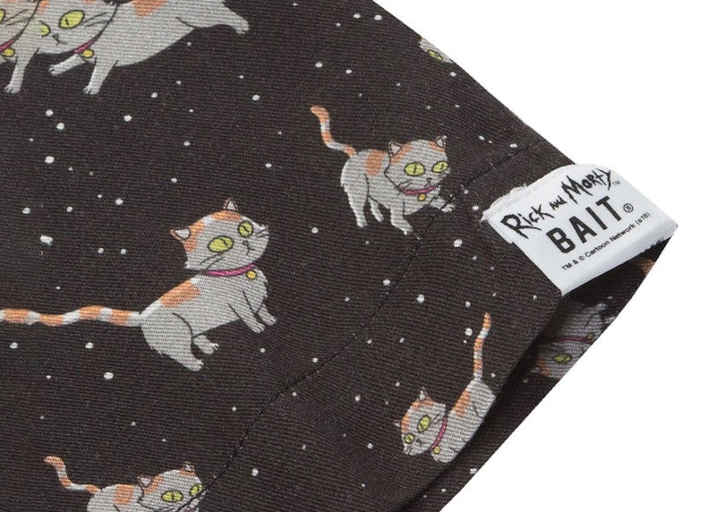 BAIT x Rick And Morty Cats Hawaiian Button Up Shirt Black