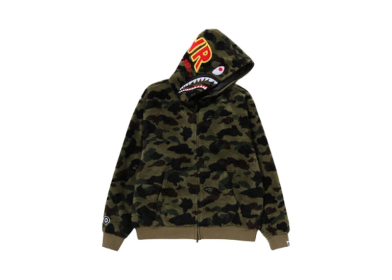 BAPE 1st Camo 2nd Shark Boa Hoodie Jacket Green (FW25)