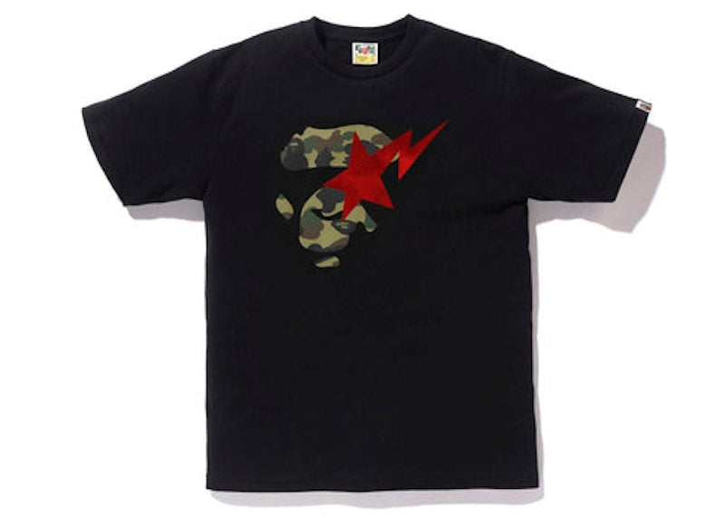 BAPE 1st Camo Ape Face Sta Tee Black Green