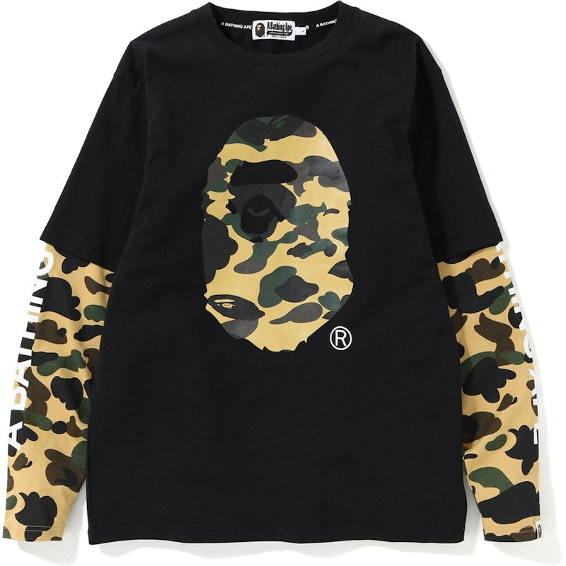 BAPE 1st Camo Ape Head Layered LS Tee Black/Yellow