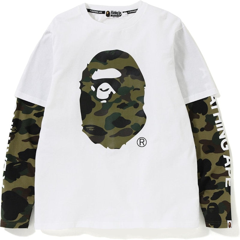 BAPE 1st Camo Ape Head Layered LS Tee White/Green