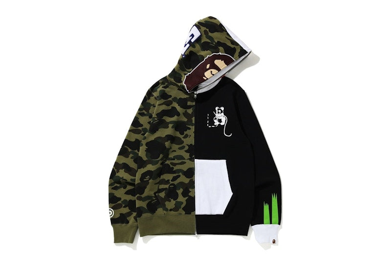 BAPE 1st Camo Ape Panda Half Full Zip Hoodie Green